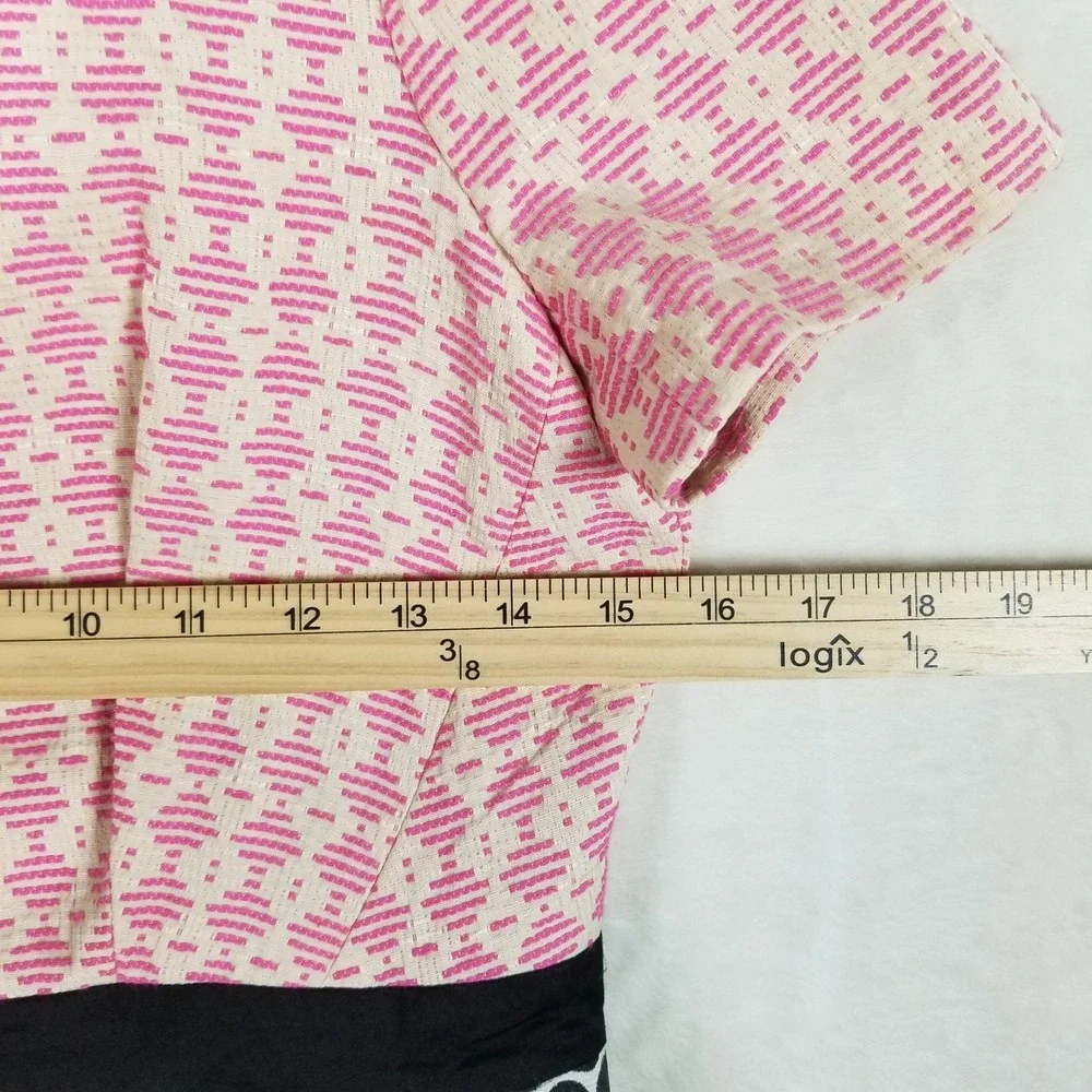 Anthropologie Elevenses Peplum Jacket Women 2 Pink Black Polka Dot Short Sleeve